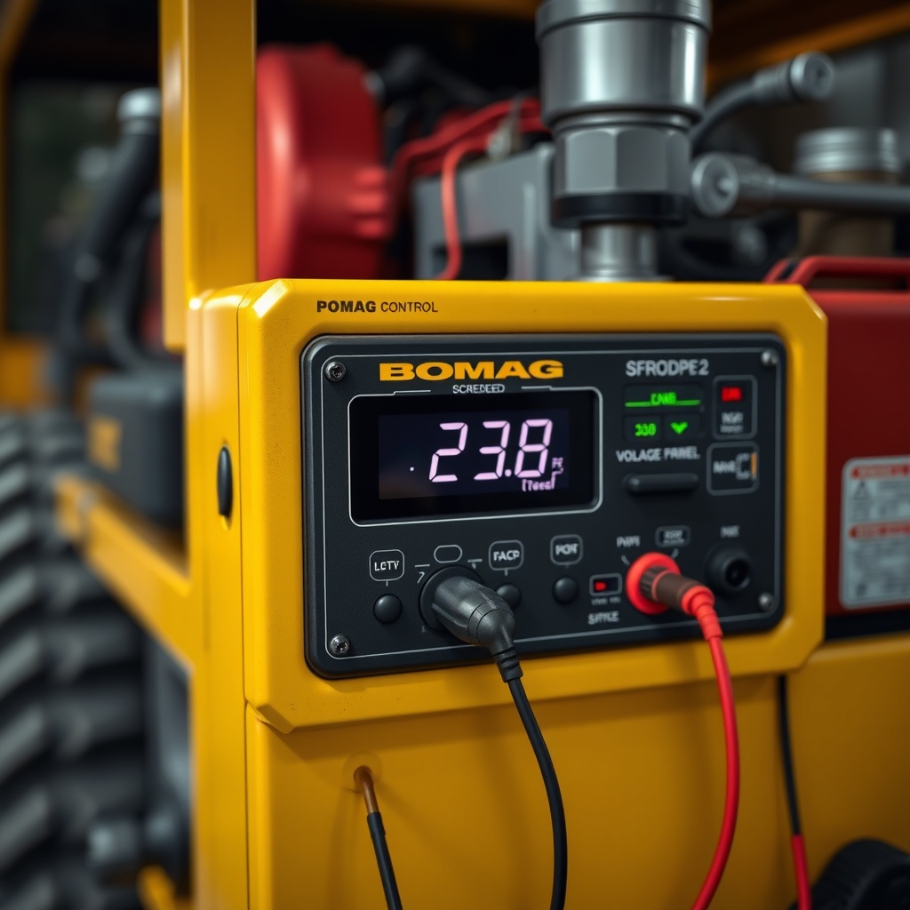 <clean photorealistic photo/illustration of a Bomag BF 600 P-2 screed control display with