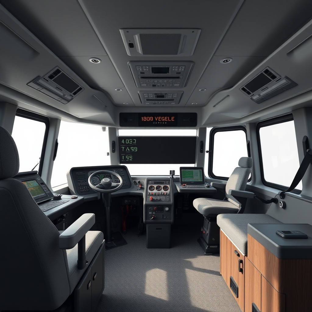 clean photorealistic photo/illustration of the operator cabin of a Vögele Super 1800 with