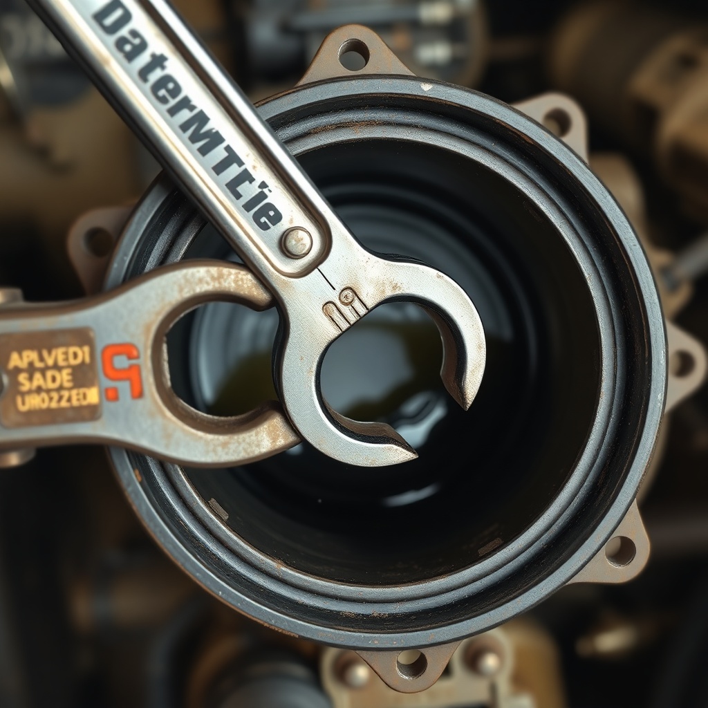 <clean photorealistic photo of a Caterpillar AP555F fuel filter housing being opened with