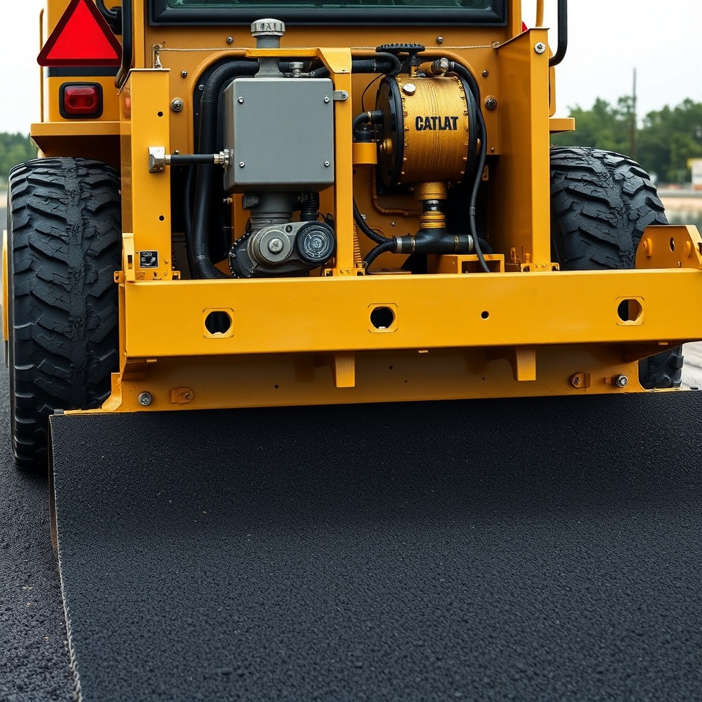 <clean photorealistic photo of a Caterpillar AP555F paver laying asphalt