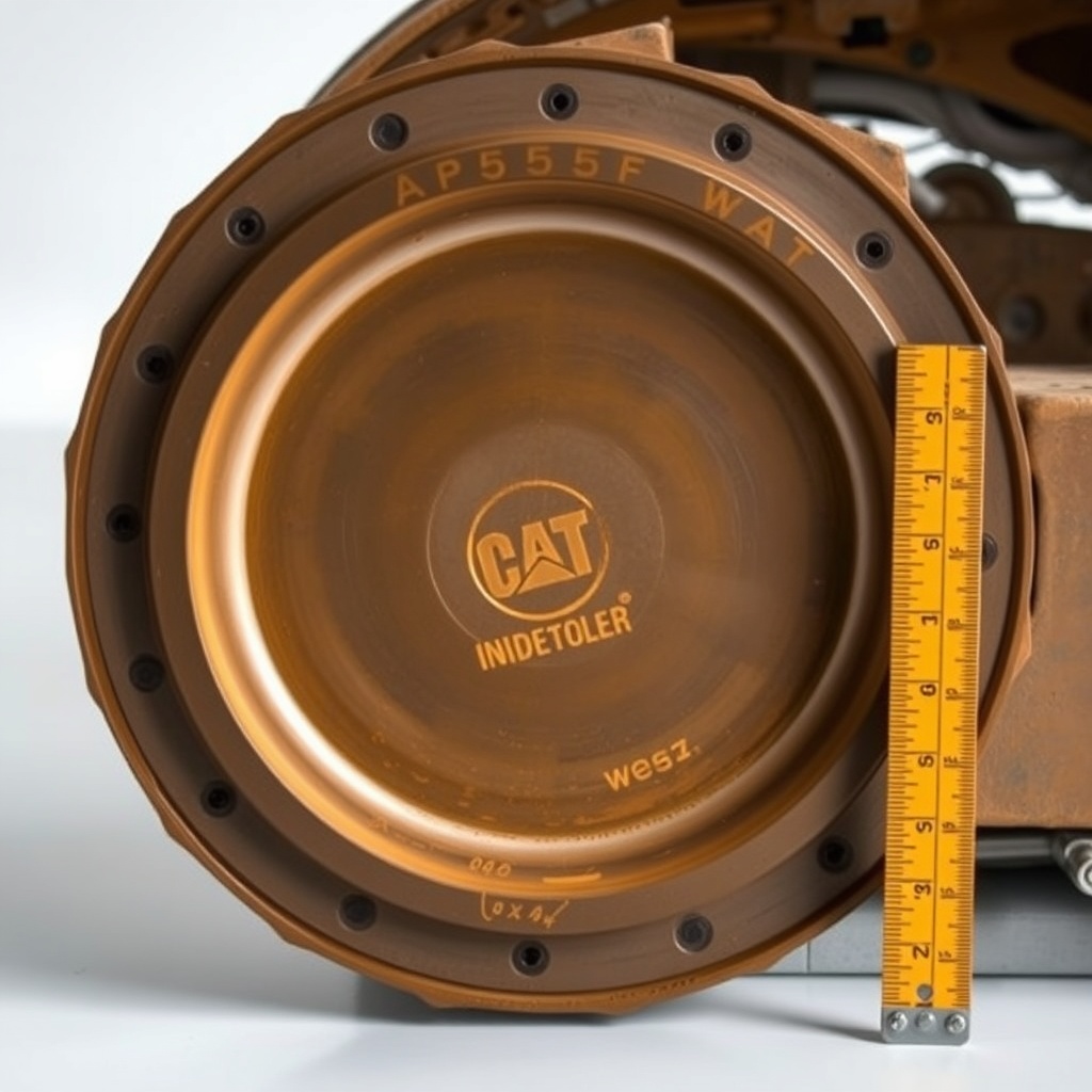 Close-up photo of a clean Caterpillar AP555F screed plate underside showing the machined w