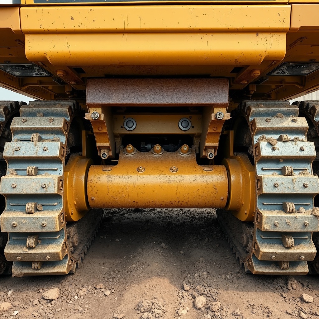 <clean photorealistic photo/illustration of a Caterpillar AP555F track system undercarriag