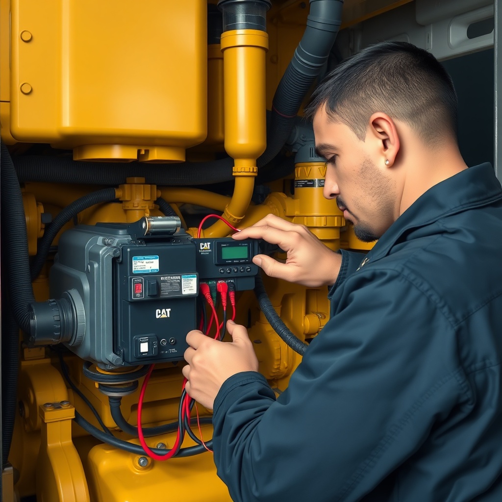 A clean photorealistic photo illustration of a mechanic inspecting the electrical connecto
