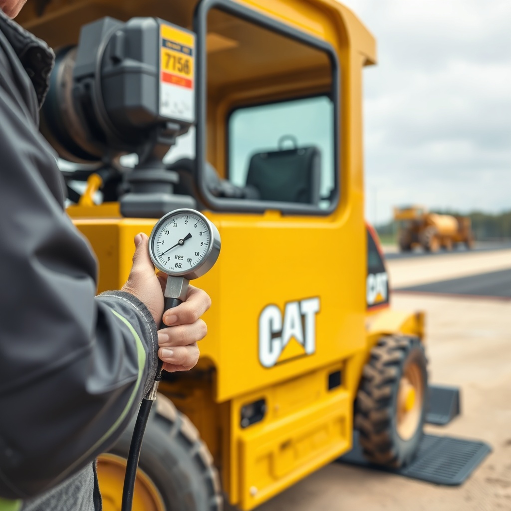 A clean photorealistic photo illustration of a technician measuring charge pressure on a C
